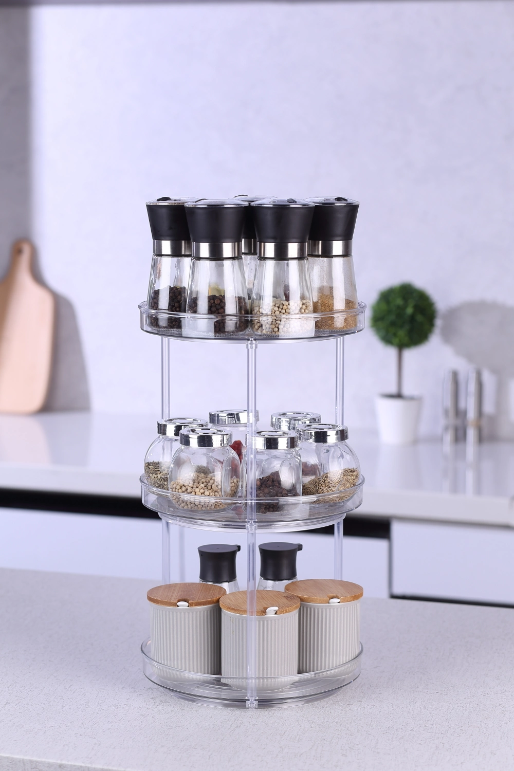 Pet 2-Tier Lazysusan Transparent Turntable Rotary Seasoning Rack 23cm