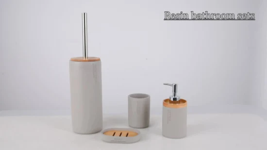 4-teiliges Toilettenzubehör-Set aus Polyresin im modernen Design mit Toilettenbürste, Seifenspender, Becherablage